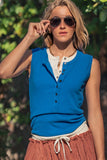 Raw Edge Ribbed Henley Tank: MINT / S-M-L:2-2-2