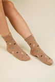 SC10038C-Floral Printed Textures Crew Socks: CREAM / OS/5