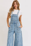 DENIM OVERALL WIDE-LEG JUMPSUIT : DENIM BLUE / Contemporary / M