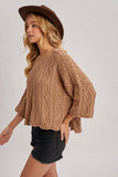 OVERSIZED BELL SLEEVE CABLE KNIT SWEATER: CREAM / S/M