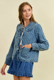 RUFFLED OVER-SIZED COLLAR DENIM QUILTED JACKET - 10601J-1: DK.DENIM / L