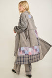 Mineral Washed Boho Plaid Patched Long Fall Jacket HT6861: Charcoal / S-M-L / 2-2-2