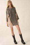 Colorblock Round-Neck Cable-Knit Oversize Sweater: Sand / S