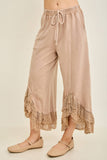 Mineral Washed Lace Ruffles Cropped Pants HP6931: Ashed Black / S-M-L / 2-2-2