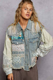 Oversize long sleeve crochet patchworks denim jacket: DENIM / M