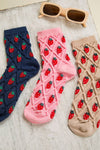 SC10040C-Strawberry Printed Textured Crew Socks: BLUSH / OS/5