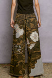 Floral Embroidered Patches Butterfly Patchwork Woven Pants: BLACK STRIPED MULTI / M