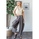 WASHED PLEAT DETAIL COTTON LINEN PANTS: SLATE / S-M-L-XL(2-2-2-2)