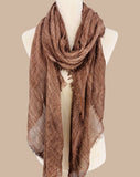 JC021037 Soft Crinkle Gauze Scarf – Boho Lightweight Shawl, Vintage Washed Wrap with Raw Fringe Edges: Black