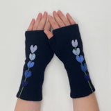 Fingerless Cashmere Gloves-Lupine: Yellow on Grey / One Size Fits Most