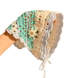French Retro Hand-knitted Sweet Crochet Headscarf: Red / M