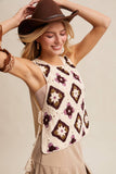 Crochet Granny Square Tassel Tie Vest LSW1006: Rust / L