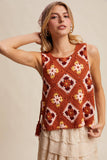 Crochet Granny Square Tassel Tie Vest LSW1006: Ecru / M