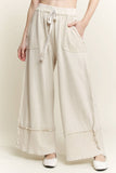 MineralWash Wide Pants with raw hem frayed details HP5536: Natural / S-M-L / 2-2-2