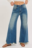 MID-RISE WIDE-LEG FRAYED HEM DENIM JEANS: DENIM BLUE / Contemporary / S
