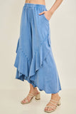 Mineral Washed Wavy Ruffle Cropped Pants HP7051: Ashed Black / S-M-L / 2-2-2