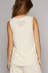 V-neck sleeveless front woven heart peace patch top: S / BUTTER MILK