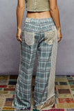 Stud Detail Woven Denim Pants: TEAL PLAID / S