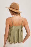 CROCHET CONTRAST CAMISOLE TOP: ALMOND / M