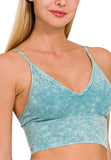 Washed Ribbed Seamless Bra Padded Tank Top: ASH BLACK / 3-3 (S/M-L/XL)