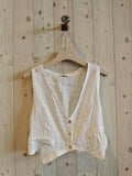 REF 6454 100% LINEN VEST: KHAKI
