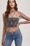 FLORAL EMBROIDERY LACE MESH LAYERING TOP: HAZELNUT / S