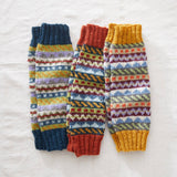 BHAWANA Fair Isle Legwarmers Handknit Waste Wool: Multi Rust Orange
