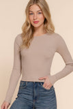 Long Sleeve Round Neck Cotton Spandex Rib Tee: WHT-white / M