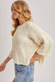 OVERSIZED BELL SLEEVE CABLE KNIT SWEATER: CREAM / M/L