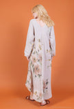 Flowy floral linen dress with 2 pockets 14945: 100% linen / Beige / One size