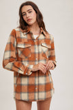 BUTTON DEOWN FLANNEL SHACKET WITH POCKETS: Brown / M