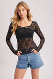LETTUCE-EDGE SHEER MESH TWO WAY TOP: ECRU / L
