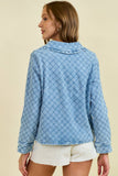RUFFLED OVER-SIZED COLLAR DENIM QUILTED JACKET - 10601J-1: DK.DENIM / M