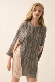 Colorblock Round-Neck Cable-Knit Oversize Sweater: Sand / S