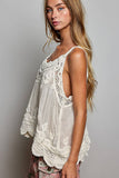 Crochet Lightweight Openwork Chenille Knit Semi-Cropped Top: CREAM / OS