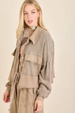 Mineral Wash Button Cropped Shacket HT5560: Ashed Black / S-M-L / 2-2-2