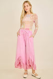 Mineral Washed Lace Ruffles Cropped Pants HP6931: Natural / S-M-L / 2-2-2
