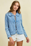 RUFFLED OVER-SIZED COLLAR DENIM QUILTED JACKET - 10601J-1: DK.DENIM / M