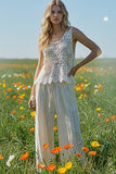 Round Neck Sleeveless Crochet Scalloped Opening Top: NATURAL / Os