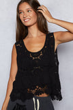 Round neck ruffle embroidered eyelet crochet top: NATURAL / Os