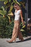 Striped Cotton Drawstring Harem Pants: TAUPE / S-M-L:2-2-2