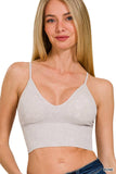 Washed Ribbed Seamless Bra Padded Tank Top: ASH BLACK / 3-3 (S/M-L/XL)