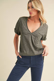 8286DK Zoie V-Neck Short Sleeve Top 5: Heather Charcoal / Contemporary / M