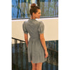 MINERAL-WASHED DENIM BUTTON-DOWN MINI DRESS WITH PUFF SLVS: WASHED DENIM / M