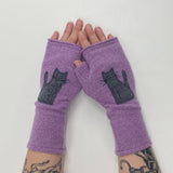 Fingerless Cashmere Gloves-Cat: Black on Rust / One Size Fits Most