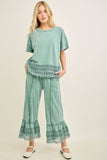 Mineral Washed Delicate lace trim hem Cropped Pants HP7236: HotCocoa / S-M-L / 2-2-2