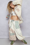 Floral print patchwork twill joger pants: DENIM / S
