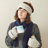 PESHA Cable Knit Wool Lined Earwarmer Headband: Ocean Blue