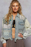 Oversize long sleeve crochet patchworks denim jacket: DENIM / L