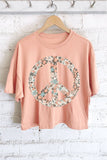 QUILTED PEACE FLOWER GRAPHIC LONG CROP TOP: KHAKI